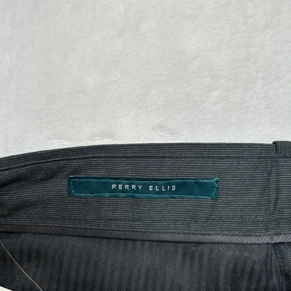 Perry Ellis Dress Pants Mens 34x34 Gray Flat Front Trousers Career‎ Work